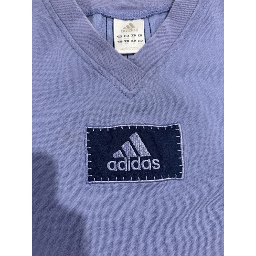 Vintage 90s Adidas Logo Sweater Youth XL Womens S Purple V Neck Sweatshirt - Picture 6 of 11